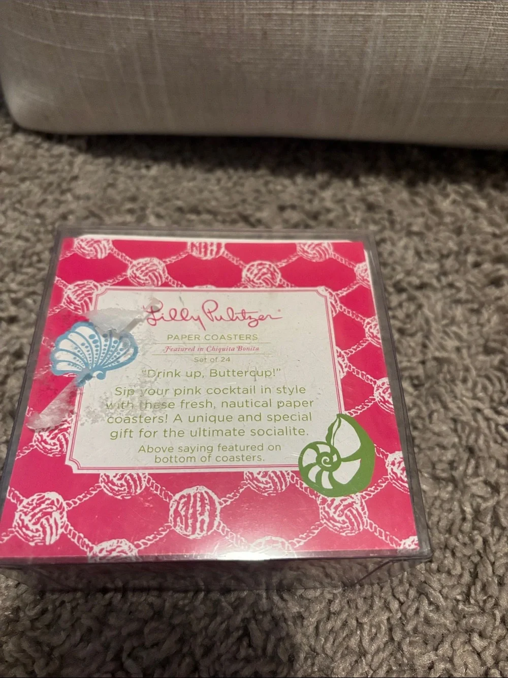 Lilly Pulitzer Sea Shell & Starfish Paper Coasters in Pink, Yellow, Blue, Green